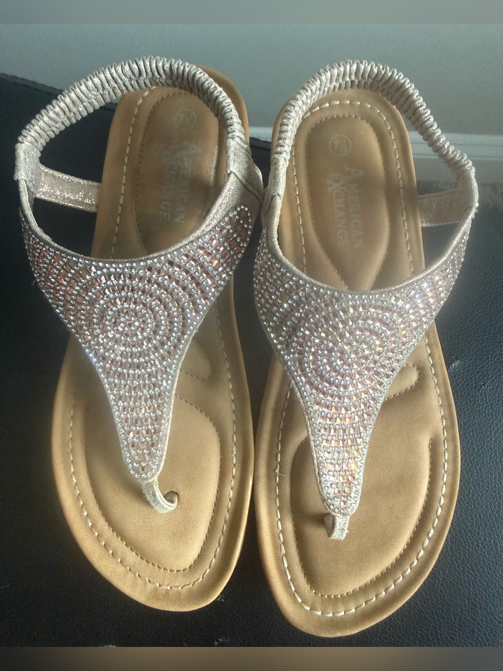 American Exchange Rose Gold &!Silver Embellished Thong Sandals
